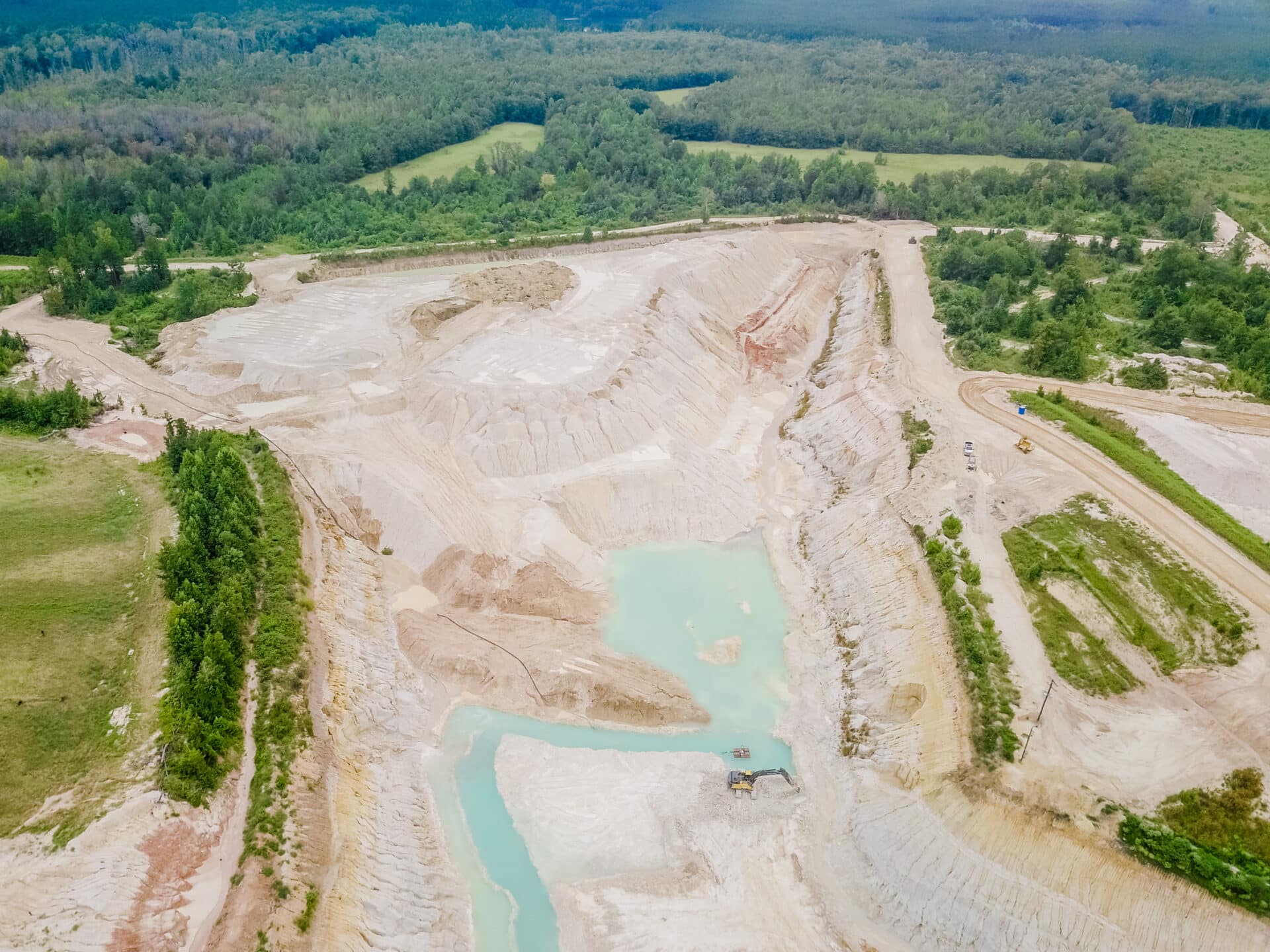 excavated mining area overhead shot